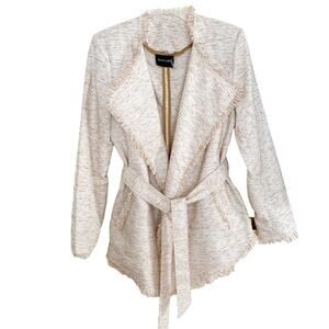 Dolce Cabo Burnt Orange White Tweed Stripe Wrap Jacket Blazer Small